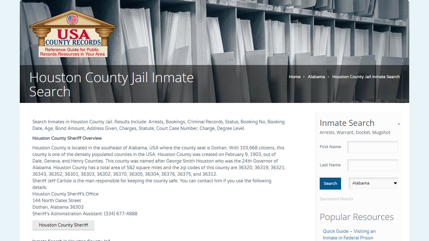 Houston County Jail Inmate Search | Name Search